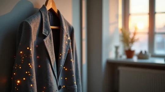 Futuristisches Hemd mit integrierten LED-Fäden und Sensoren, technologische Nähte und digitale Verwebung, deutsche Ingenieurskunst