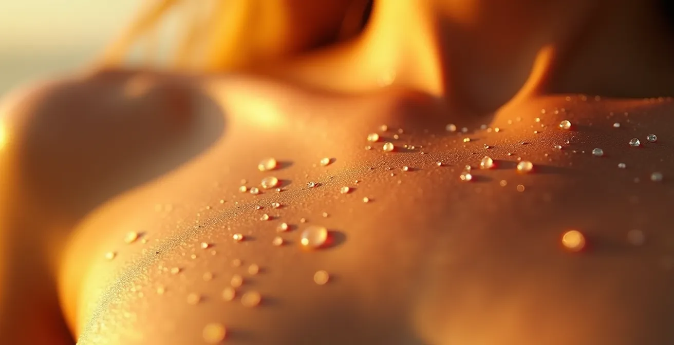 Makroaufnahme der empfindlichen Dekolleté-Haut mit sichtbarer Textur