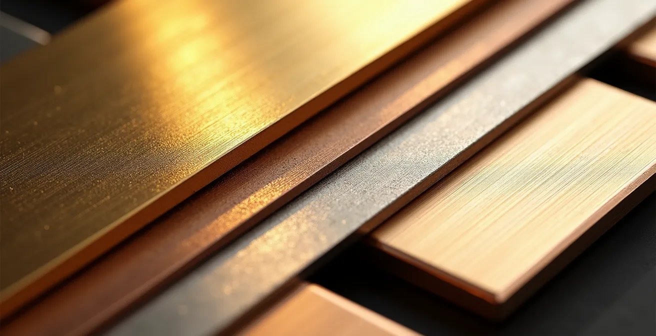 Makroaufnahme verschiedener Edelmetalloberflächen mit unterschiedlichen Texturen