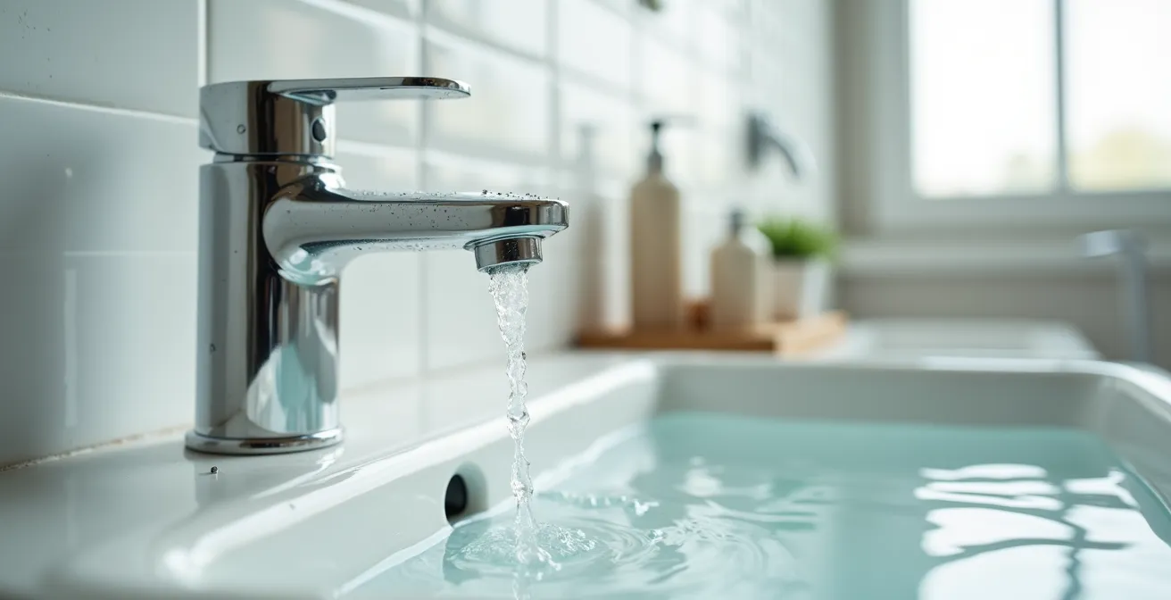 Mikroskopische Aufnahme, die zeigt, wie Kalkablagerungen aus hartem Wasser die Haaroberfläche in Deutschland rau und matt machen.