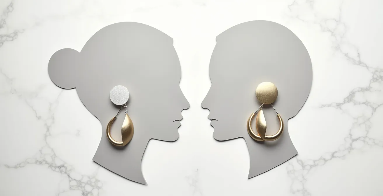 Visuelle Darstellung des Kontrastprinzips zwischen Gesichtsformen und Ohrringtypen