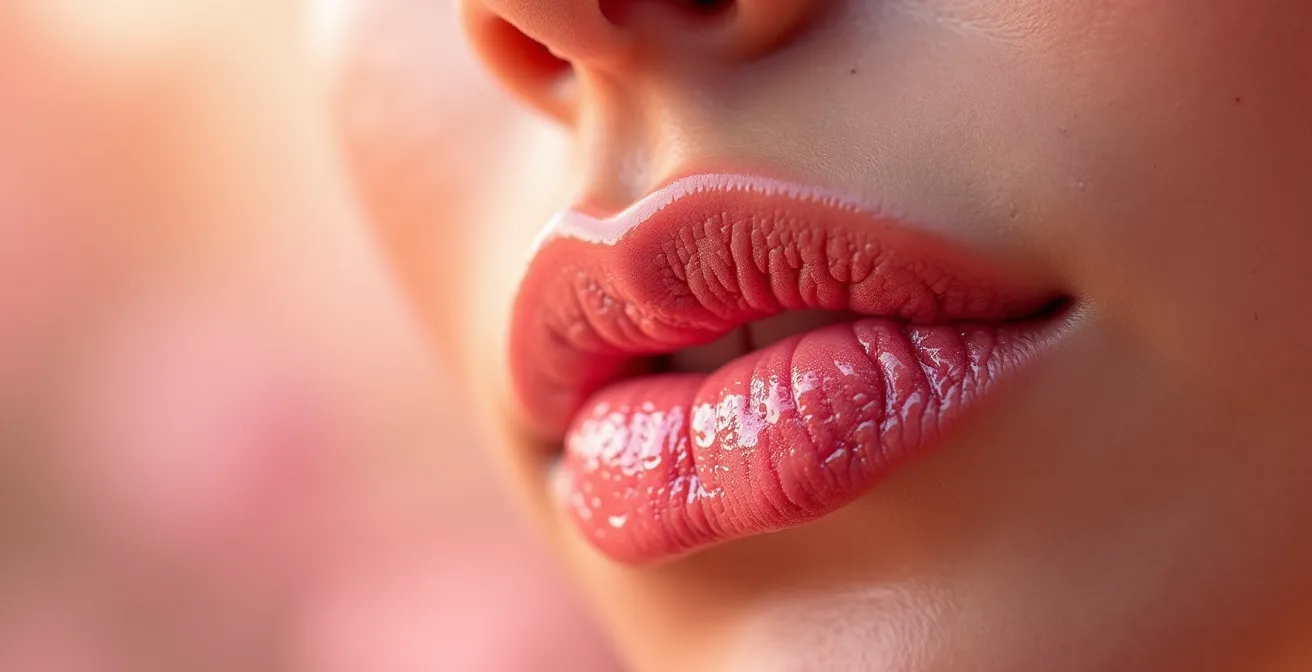 Mikroskopische Darstellung der Barriereschicht eines Lipliners auf der Lippenoberfläche