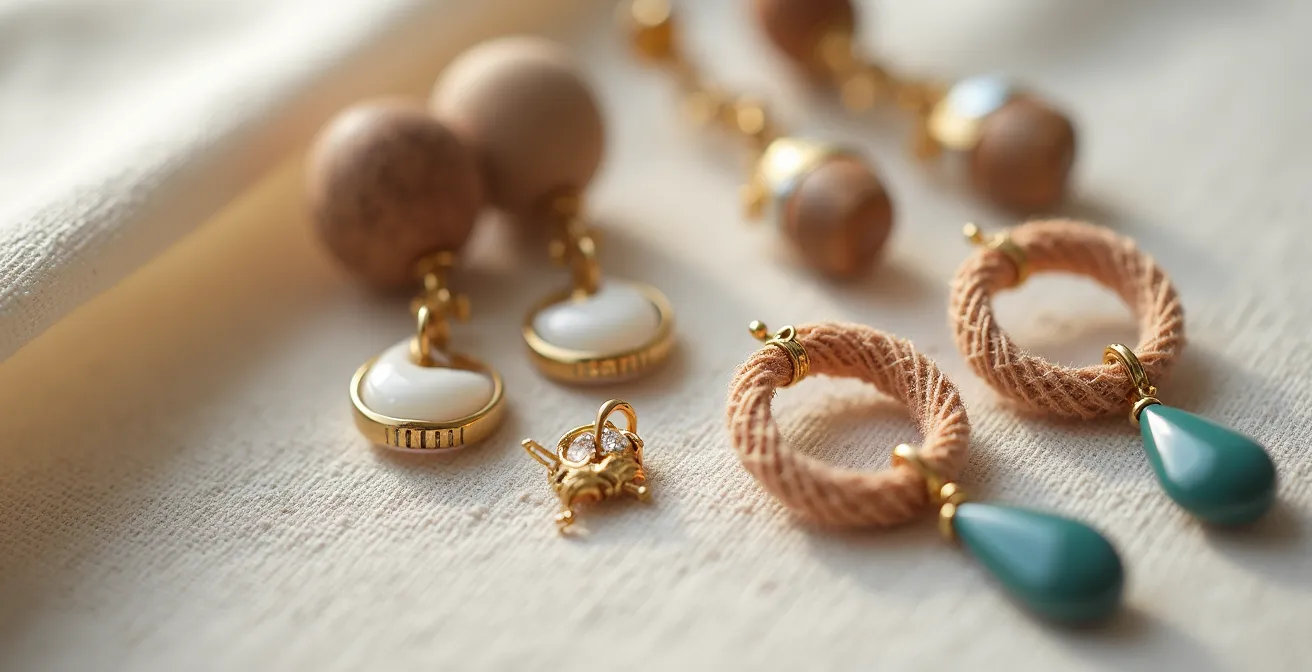 Detailaufnahme verschiedener leichter Materialien für Statement-Ohrringe